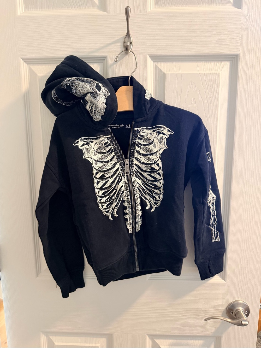 SET abercrombie kids Black Zip Hoodie and pants with White Skeleton Graphics